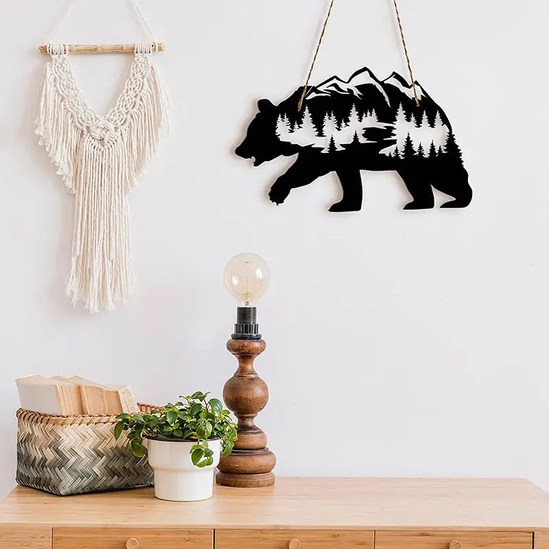 Décoration murale Ours en métal pour ambiance rustique forestière (1 pièce)
