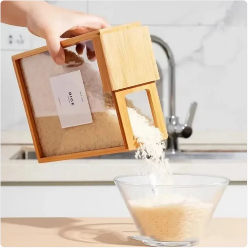 Boîte de rangement pour céréales avec couvercle coulissant en bambou