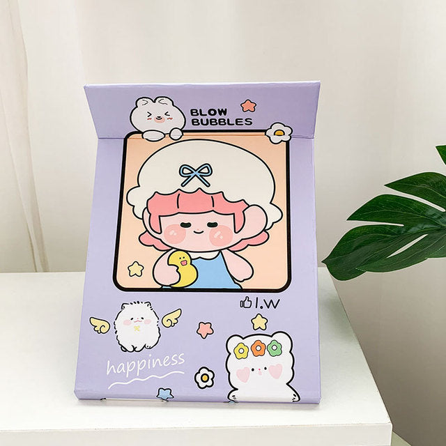 Cute Cartoon Folding Makeup Mirror - Portable Heart Design
