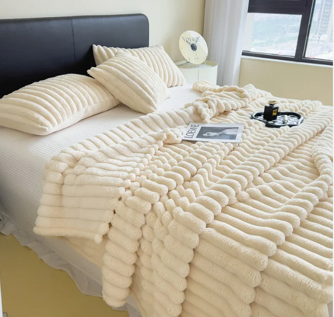 Couverture de canapé tricotée en velours double face ultra-douce en peluche de lapin