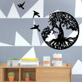 Décoration Murale en Métal - Arbre de Vie avec Trois Oiseaux 28x28cm