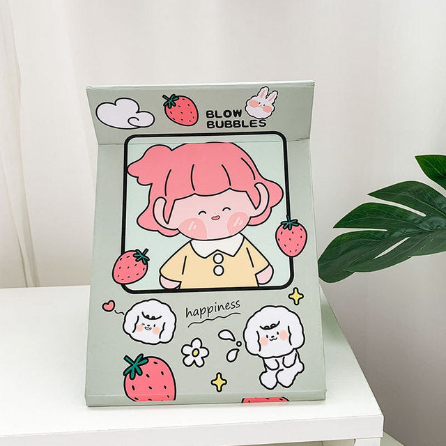Cute Cartoon Folding Makeup Mirror - Portable Heart Design
