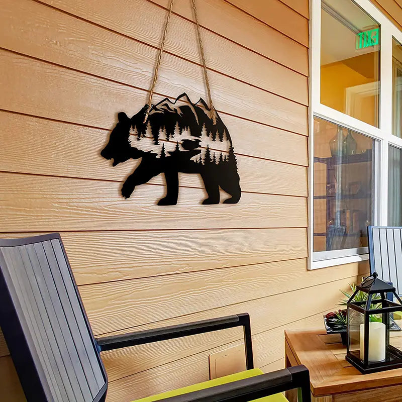 Décoration murale Ours en métal pour ambiance rustique forestière (1 pièce)