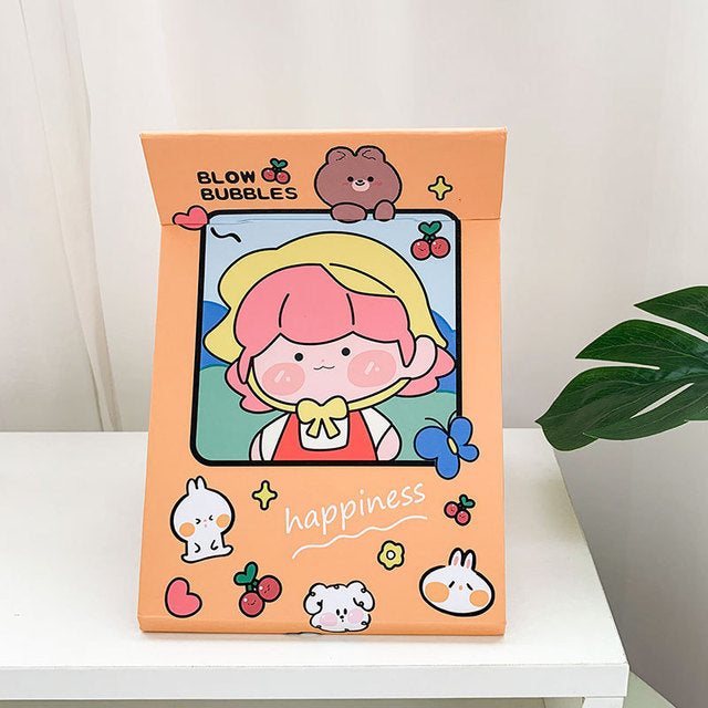 Cute Cartoon Folding Makeup Mirror - Portable Heart Design