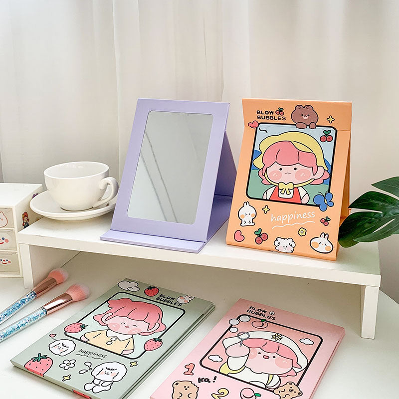Cute Cartoon Folding Makeup Mirror - Portable Heart Design