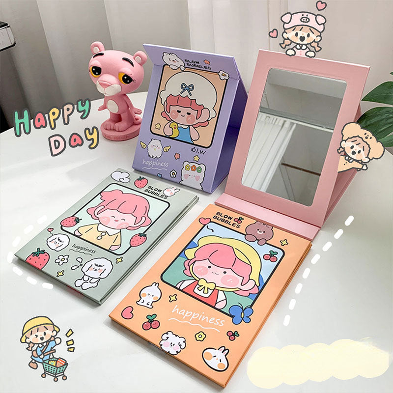 Cute Cartoon Folding Makeup Mirror - Portable Heart Design