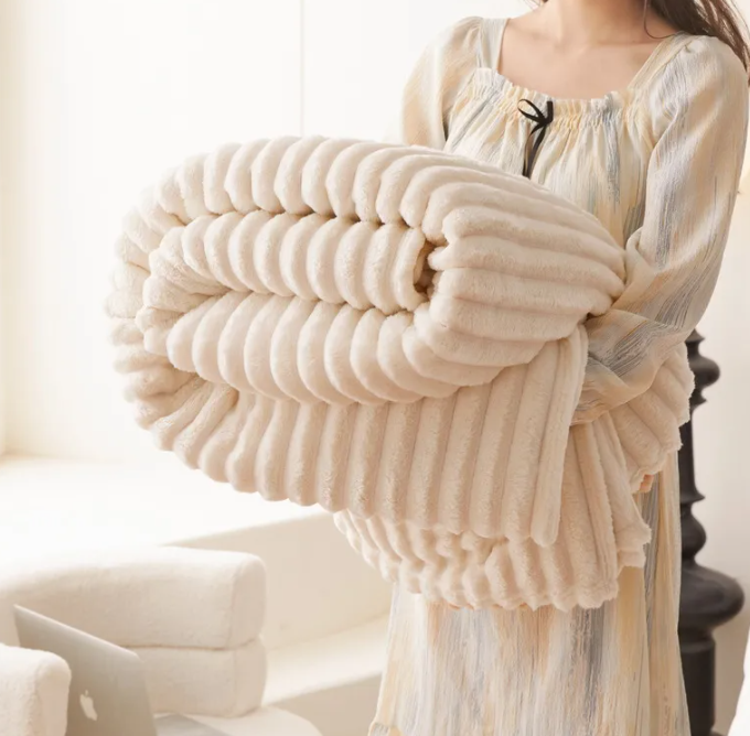 Couverture de canapé tricotée en velours double face ultra-douce en peluche de lapin