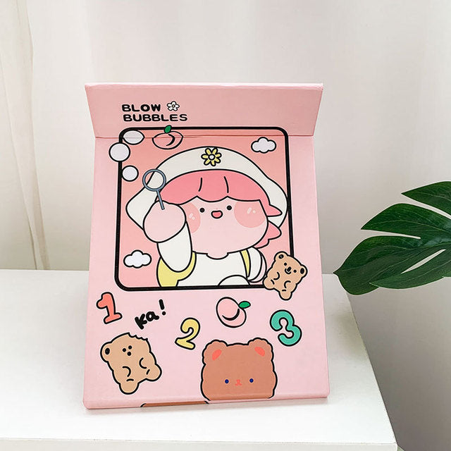 Cute Cartoon Folding Makeup Mirror - Portable Heart Design