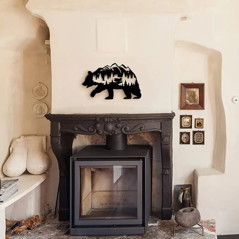 Décoration murale Ours en métal pour ambiance rustique forestière (1 pièce)