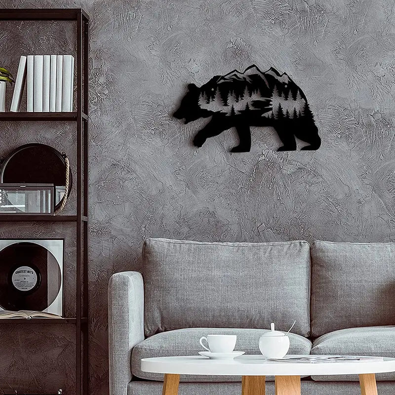 Décoration murale Ours en métal pour ambiance rustique forestière (1 pièce)