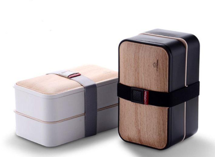 Boîte à déjeuner japonaise compatible micro-ondes avec motif grain de bois